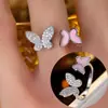 Anillo Abierto de Mariposa Asimétrico de Moda Zirconia de Lujo Incrustada Esmalte Diseño de Lote Pequeño Sentido del Diseño Anillo Ajustable para el Dedo Índice
