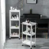 Estante de almacenamiento para baño de piso de plástico, estante de almacenamiento triangular móvil de esquina multicapa para hueco de inodoro