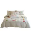 Juego de Cuatro Piezas Bordado de Dibujos Animados Clase A 100% Algodón Cepillado Funda Nórdica de Algodón Puro Sábana Bajera Ropa de Cama para Niños
