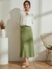 (Autorización) Falda de Punto Verde Sencilla para Mujer, Nuevo Estilo de Invierno, Suave y Elegante, Corte Ajustado, Cintura Alta, Longitud Media