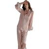 Marca Guiruo Pijama Sexy Otoño e Invierno Seda de Hielo Solapa Cárdigan Top Pantalón Deseo Puro Cómodo Traje para el Hogar 4651