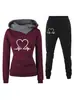 Comercio Exterior Transfronterizo Traje Nuevo Primavera, Otoño e Invierno Traje Deportivo Casual Sudadera con Estampado de Frecuencia Cardíaca para Mujer