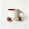 Caneca Criativa de Cerâmica com Rosto Sorridente e Formato de Pé Tendência Caneca de Café Fofa Caneca para Beber Leite Presente de Aniversário para Amigos