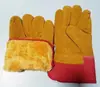 Luvas protetoras de solda curta de fábrica, resistentes ao desgaste, couro bovino, luvas de trabalho, tecido amarelo, meio couro de duas camadas, algodão