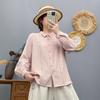 Camisa de Algodão Puro com Renda Bordada Vazada Dupla Camada Cor Sólida Estilo Francês para Mulheres, Top Bordado com Renda de Manga Longa, Camisa Básica, Algodão Puro