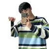 Playeras personalizadas a rayas estilo Hong Kong para hombre y mujer para primavera, otoño e invierno, camisetas de manga larga con estampado digital, capas base estilo celebridad de internet