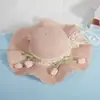 Sombrero de Paja Estilo Francés Ondulado para el Sol para Mujeres al Aire Libre en Verano, de Alta Gama, Ala Ancha, Lazo de Encaje, Protección Solar