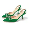 Transfronteiriço Tamanho Plus Fino Salto Alto Casual Sapatos de Uma Peça Feminino 2026 Verão Novo Laço Strass Salto Gato Sandálias de Salto Alto Feminino