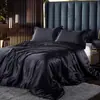 Fresco Juego de Cuatro Piezas de Seda de Hielo Doble Cara Seda de Morera Color Sólido Seda Real Suave Juego de Tres Piezas Sábana Funda de Edredón Ropa de Cama Fresca de Verano