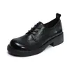 Sapatos femininos de couro genuíno estilo britânico para combinar com saias, com sola macia, confortáveis para o trabalho, de cadarço, salto baixo, versáteis para o trajeto, sapatos de corte baixo