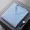 Suéter informal de negocios para jóvenes, 100% lana pura, chaleco de cuello en V para hombre, suéter de cachemira de punto, suéter suelto sin mangas