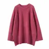 Suéter suelto de cuello redondo estilo perezoso transfronterizo para mujer 2026 Otoño Invierno dobladillo dividido top de punto casual