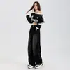Marca da Moda Preto Moda Jovem Versátil Tubo Reto Retro Lavagem Antiga Costura Design Jeans Calça de Guindaste