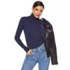 Otoño e Invierno Comercio Exterior Nuevo Suéter para Mujer Manga Larga Cuello Alto Delgado Camisa Base Color Sólido Triángulo Sexy Mono Tejido
