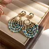 Pendientes de botón con colgante de cristal y cuentas bohemias Estilo de atmósfera de nicho de alta gama Exquisitos Pendientes Versátiles