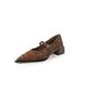 Zapatos de Commuter Estilo Francés~2026 Estampado de Leopardo Punta Fina Correa Única Mary Jane Zapatos de Piel con Tacón Medio Grueso y Punta Baja