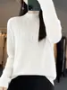 Nuevo Suéter para Mujer Cuello Semi Alto Tejido con Pedrería Otoño Invierno Holgado Color Sólido Lentejuelas Capa Base Caliente Suéter Prendas de Abajo