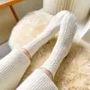 Meias Femininas de Outono e Inverno Meia-Calça Meia Longa Sem Costura Branco de Inverno Cor Sólida Malha de Trança Lolita Japonesa Versátil