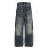 Calça Jeans Vintage Desgastada Unissex para Homens, Nova Moda Outono e Inverno, Calça Casual Versátil de Perna Larga para Mulheres
