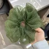 2026 Nuevo Scrunchie de Malla con Puntos Verdes Estilo Coreano para Mujer, Lazo para Cola de Caballo Estilo Perezoso, Banda Elástica de Alta Elasticidad