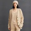 Nuevo Suéter Cardigan Abrigo de Punto Trenzado de Cachemira para Mujer Otoño/Invierno 2025 Bloque de Color Bolsillo Doble Cuello en V