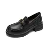 Weiwei Girl 8009-20 Mocassins Pretos de Salto Grosso Femininos 2026 Novo Estilo Sapatos de Salto Único Estilo Britânico Sapatos Pequenos de Couro