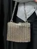 2025 Bolso de Mano de Hierro Tejido a Mano Brillante Plateado de Gama Alta Bolso para Teléfono Móvil Correa Larga para el Hombro Bolso de Hombro Único Cruzado