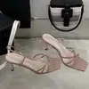 Sandalias de Nuevo Estilo Verano 2025 con Punta Cuadrada Elegante, Color Sólido Estilo Francés, Tiras Finas, Tacones Finos, Tacones Altos, Zapatos de Moda para Mujer