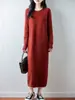 Vestido de Punto 100% Lana Pura con Cuello de Encaje Otoño/Invierno 2026 Largo Cuello Redondo Holgado Recto Base de Cachemira