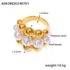 Anel Estilo Hepburn Elegante e Suave com Design de Costura de Contas de Concha Titânio Banhado a Ouro 18K Real Anel Personalizado de Múltiplas Camadas