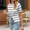 Suéter de Mujer 2026 con Acabado de Alta Gama, Cárdigan de Punto Rayado de Manga Corta para Primavera y Verano con Botones Metálicos, Chaqueta Corta de Punto