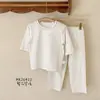 Pijama Infantil Coelho de Pão Primavera e Verão Classe A Estilo Floresta Fresco Floral Bebê Menina Manga Três Quartos Conjunto para Casa