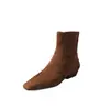 Botines Cortos de Cuero de Oveja con Punta Cuadrada para Mujer Botines Delgados Otoño e Invierno Nuevos Vintage con Cremallera Lateral Tacón Bajo Botines Cortos para Mujer Botines Individuales de Moda