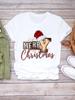 Camiseta Árvore de Natal Feliz Ano Novo Roupa Sapato com Carta Adorável