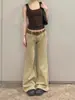 Jeans de Terciopelo de Talla Grande Micro-Acampanados para Mujer en Otoño e Invierno Gordita mm Cintura Baja Sueltos Caqui Pantalones de Pierna Ancha Estrecha