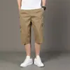 Pantalones de trabajo transpirables de algodón puro para verano, pantalones de color liso a la moda, pantalones casuales cropped para hombre, pantalones casuales para mediana edad y personas mayores