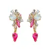 Pendientes de Flor para el Día de San Valentín Transfronterizos con Diamantes, Pendientes de Resina Floral Rosa de Moda y Románticos, Pendientes Geométricos Festivos