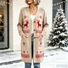 Novo cardigã de botões de comprimento longo de Natal, suéter casaco de moda estampado outono e inverno personalizado casual para mulheres