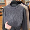 Suéter de Cuello Redondo para Hombre Otoño Invierno Suéter de Lana para Hombre Grueso Cálido de Alta Gama Tejido Jacquard Base para Hombre