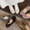 Zapatos de Lana de Caña Baja con Plataforma Oculta para Mujer, Nuevo Estilo Otoño, Punta Redonda, Moño, Zapatos de Tacón Medio, Zapatos de Caña Baja Peludos Estilo Coreano