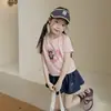 Camiseta de Manga Corta Transpirable de Doble Cara de Alta Elasticidad Cómoda con Dibujos Animados de Ajuste Delgado Moderna para Niñas Aimo Beibei