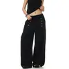 Pantalones casuales de estilo americano, relajados y elegantes con detalle de botones, con un diseño holgado de pierna ancha y un corte limpio y moderno, adecuados tanto para hombres como para mujeres