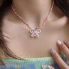 Collar de cuentas de mariposa con dibujos animados de Corea del Sur, bonito y colorido, con forma de corazón para mujer