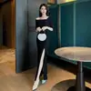 Vestido de Discoteca, Vestido Sexy de un Hombro, Vestido Largo con Abertura, Uniforme de Trabajo de Masajista de Pies Estilo Suave, Falda de Cola de Pez