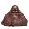 Estatua de Buda con carácter de mascota de té de arena púrpura hecha a mano de Yixing, escultura artesanal, decoración de mesa de té para el hogar del Buda Maitreya, se puede elevar