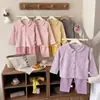 Pijama para niños, conjunto cálido de otoño e invierno para bebé, unisex de manga larga y pantalón largo, ropa de estar para niños, cárdigan con cuello