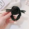 Goma para el Pelo de Intestino Grande Rosa Negra, Cuerda para el Cabello de Perlas de Alta Gama para Niña, Cuerda para el Pelo con Flor de Rosa de Alta Elasticidad y Versátil