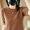 Camiseta de punto de manga corta para mujer, cuello redondo, color liso, holgada, combinable, de talla grande, de manga corta, para primavera y verano