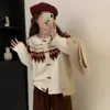 Suéter bloqueado por cores Fair Isle, caimento relaxado, nova coleção de outono, moderno e versátil, caimento solto, estilo coreano, gola redonda, cardigã de malha de manga comprida