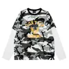 Camisetas Casuales Sueltas de Manga Larga Raglán con Bloques de Color Estampado de Letras Alcatraz para Hombre y Mujer Marca de Moda al por Mayor Transfronteriza